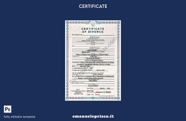 modello di certificato di divorzio del Dipartimento degli atti anagrafici della 
